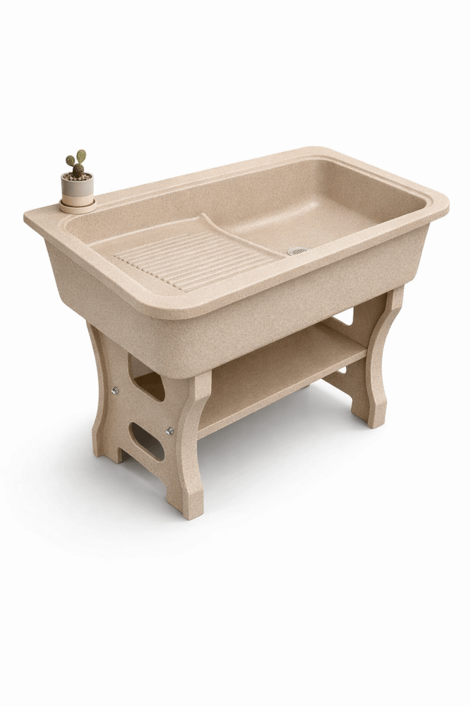 อ่างล้างจานขาตั้ง หินควอตซ์ 1 หลุม  1 ที่พัก DINOSAUR WASHTUB สี SAND_1